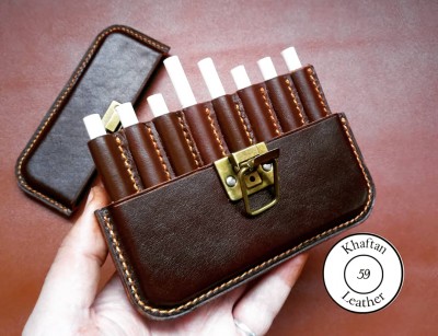کیف سیگار چرم طبیعی ظرفیت هشت نخ دارای قفل