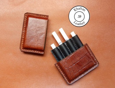 کیف سیگار چرم طبیعی ظرفیت چهار نخ طرح کروکودیل