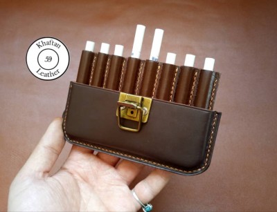 کیف سیگار چرم طبیعی ظرفیت هشت نخ دارای قفل مهماتی