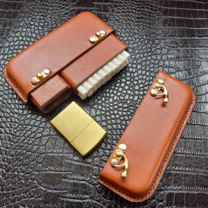 کیف سیگار بیست نخ به همراه جای زیپو عسلی