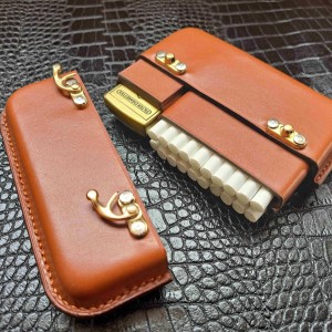 کیف سیگار بیست نخ به همراه جای زیپو عسلی