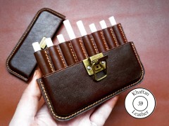 کیف سیگار چرم طبیعی ظرفیت هشت نخ دارای قفل