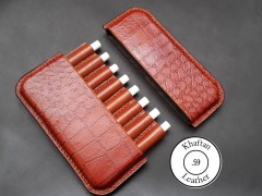 کیف سیگار چرم طبیعی ظرفیت هشت نخ طرح دار به همراه فندک