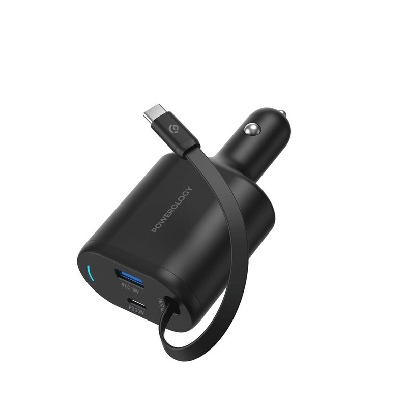 شارژر فندکی 70 وات پاورولوجی مدل Powerology Type-C Retractable Car Charger