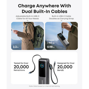 پاوربانک 100 وات انکر مدل A1695 ظرفیت 25000 میلی آمپر ساعت به همراه دو کابل USB-C