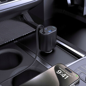 شارژر فندکی 70 وات پاورولوجی مدل Powerology Type-C Retractable Car Charger