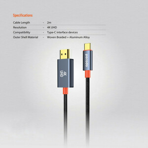 کابل تبدیل HDMI به USB-C CBL0016 پرودو مدل Woven Braided طول 2 متر