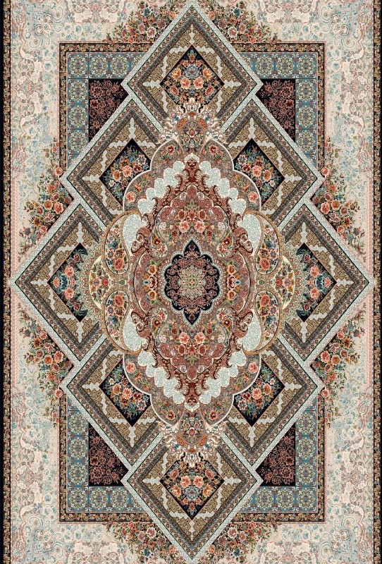 فرش‌ماشینی 700شانه درجه1 ابعاد متنوع طرح آرزو 8 رنگ زمینه سرمه ای | کیفیت ضد حساسیت فرش قسطی