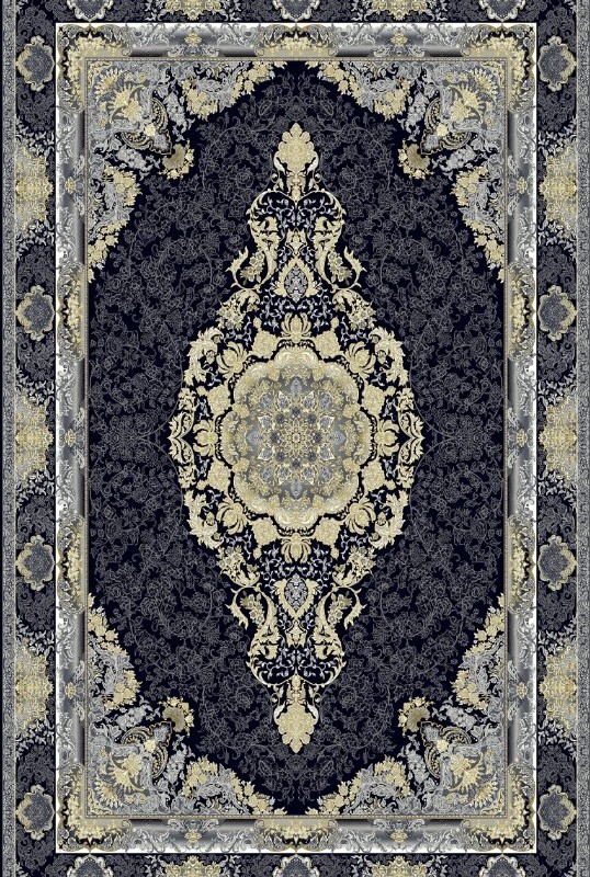 فرش‌ماشینی 700شانه درجه1 ابعاد متنوع طرح آرشا 8 رنگ زمینه مشکی دودی کیفیت ضد حساسیت .فرش قسطی