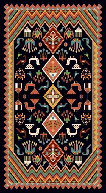 فرش ماشینی 700 شانه درجه 1 طرح گبه ماندگار 4 متری زمینه مشکی چند رنگ کد 104 | گبه کیفیت ضد حساسیت .فرش قسطی