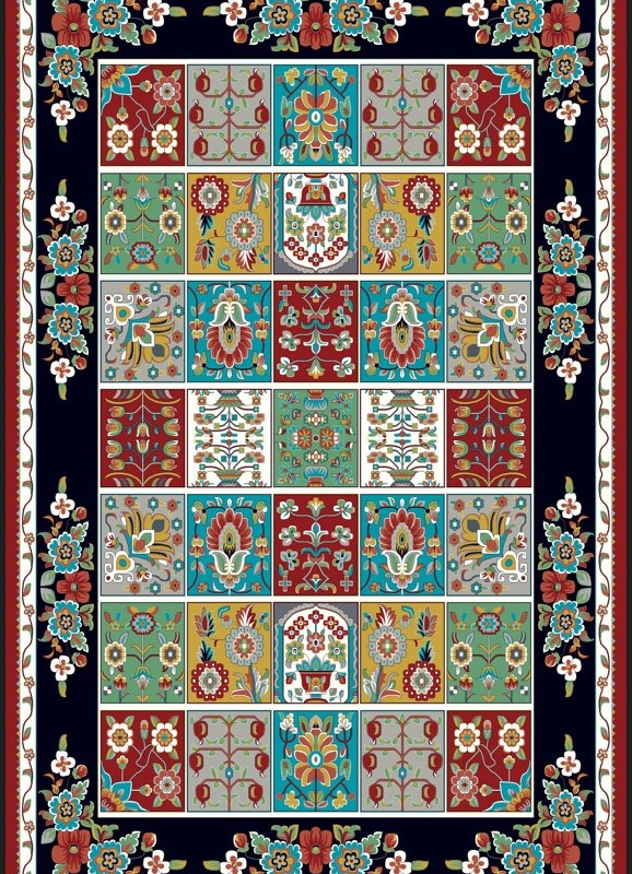 فرش ماشینی 700 شانه درجه 1 طرح گبه ماندگار ابعاد متنوع زمینه چند رنگ غلبه مشکی قرمز 109 | گبه کیفیت ضد حساسیت . فرش قسطی