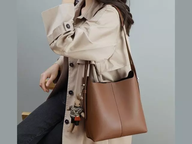 کیف دوشی زنانه چرم با ظرفیت بزرگ و طراحی ساده New Women's Leather Bucket Bag Large Capacity 5345