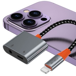مبدل لایتنینگ به لایتنینگ و درگاه صدا ویوو Wiwu LT08 Lightning To Lightning &amp;amp; 3.5mm Audio Converter