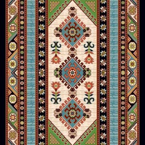 فرش ماشینی 700 شانه درجه 1 طرح گبه ماندگار 4 متری زمینه مشکی آبی چند رنگکد 102 | گبه کیفیت ضد حساسیت فرش قسطی