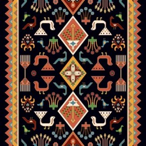 فرش ماشینی 700 شانه درجه 1 طرح گبه ماندگار 4 متری زمینه مشکی چند رنگ کد 104 | گبه کیفیت ضد حساسیت .فرش قسطی