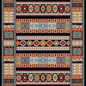 فرش ماشینی 700 شانه درجه 1 طرح گبه ماندگار 4 متری زمینه چند رنگ غلبه مشکی کد 107 | گبه کیفیت ضد حساسیت فرش قسطی