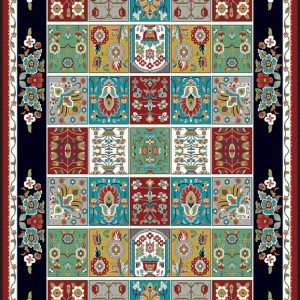 فرش ماشینی 700 شانه درجه 1 طرح گبه ماندگار ابعاد متنوع زمینه چند رنگ غلبه مشکی قرمز 109 | گبه کیفیت ضد حساسیت . فرش قسطی