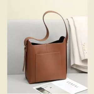 کیف دوشی زنانه چرم با ظرفیت بزرگ و طراحی ساده New Women&#39;s Leather Bucket Bag Large Capacity 5345