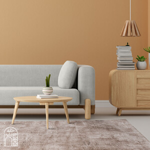 Gray sofa in brown living room with copy space for mock up, 3D r