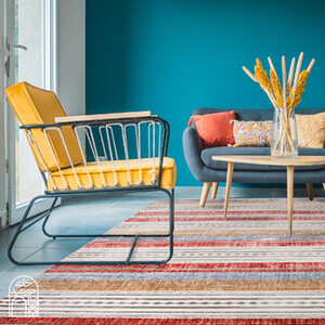 Beautiful light  interior design of a modern living room  in blue and yellow colors