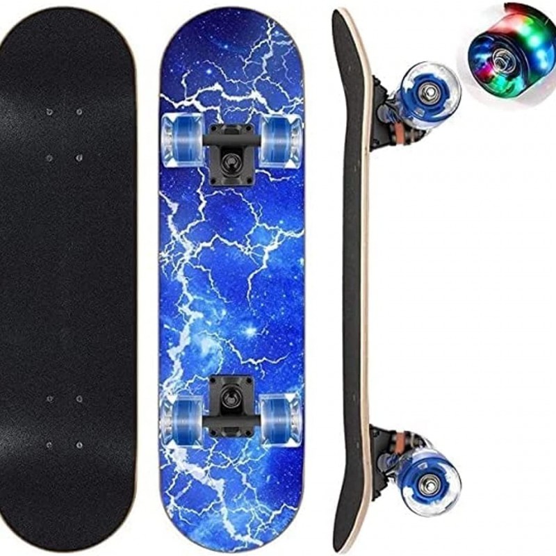 اسکیت برد کایان زارا  S8 لاستیک ژله ای نرم ۸ لاستیکه ضربه گیر ،چرخ چراغ دار سفارش کانادا