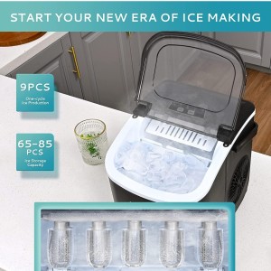 HICON Ice Cube Maker Machine Making Bullet Ice Cubes 33 lbs/24 hrs, With Handle and Automatic Cleaning Function, Countertop with Ice Scoop for Home Kitchen, Bars, Coffee Tea Shops (Plastic) دستگاه یخ ساز HICON یخ ساز گلوله ای 33 پوندی در 24 ساعت، با دسته