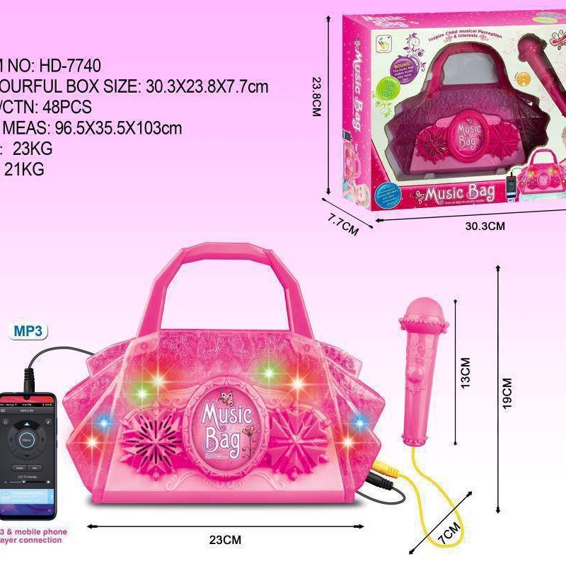 کیف موزیکال دخترانه چراغ‌دار همراه با میکروفون و ورودی MP3 مدل HD-7740