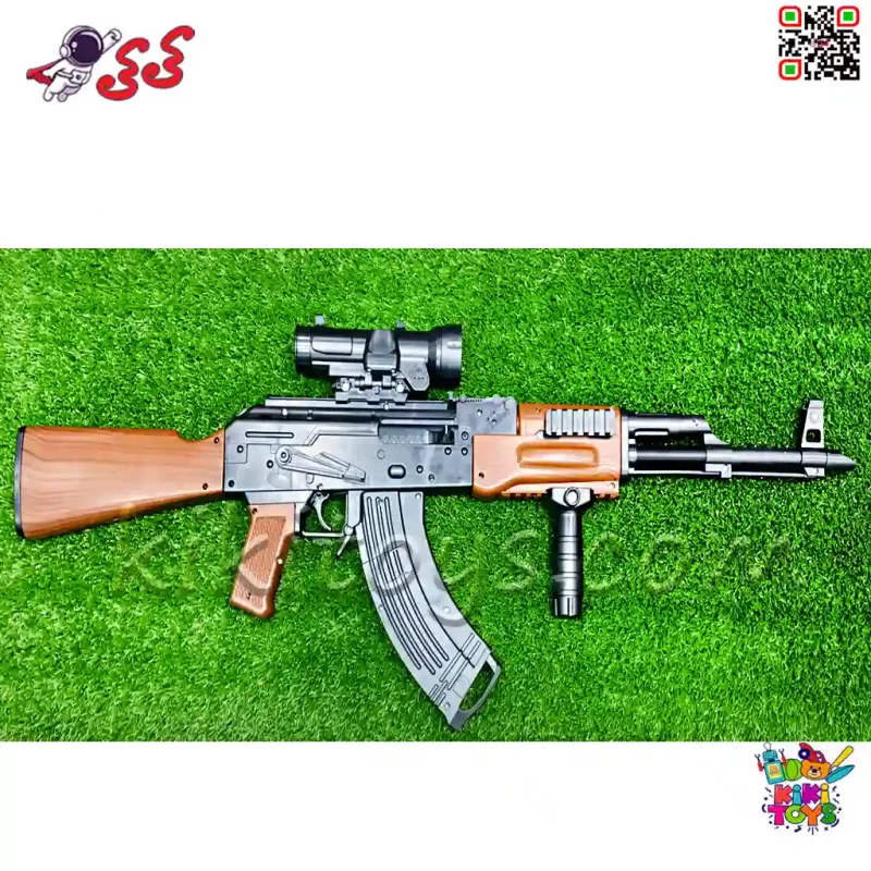 تفنگ اسباب‌بازی رگباری کلاشینکف AK47 با تیر ژله‌ای و دوربین