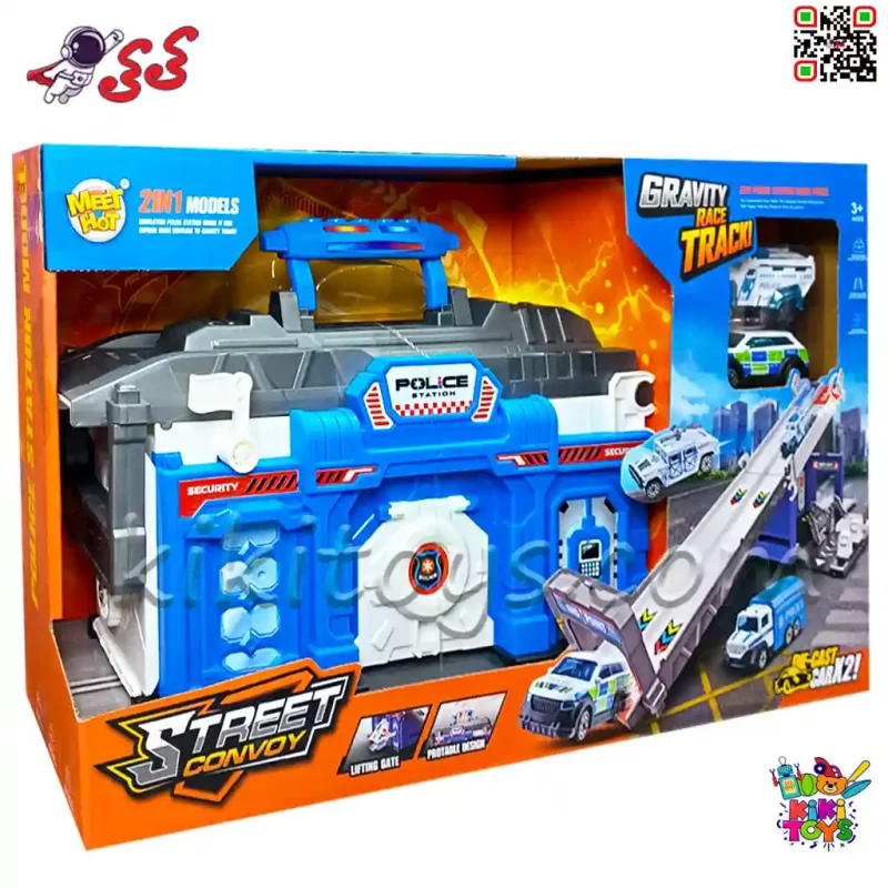 ست ایستگاه پلیس و پیست مسابقه کودکانه با دو ماشین فلزی Street Convoy 190
