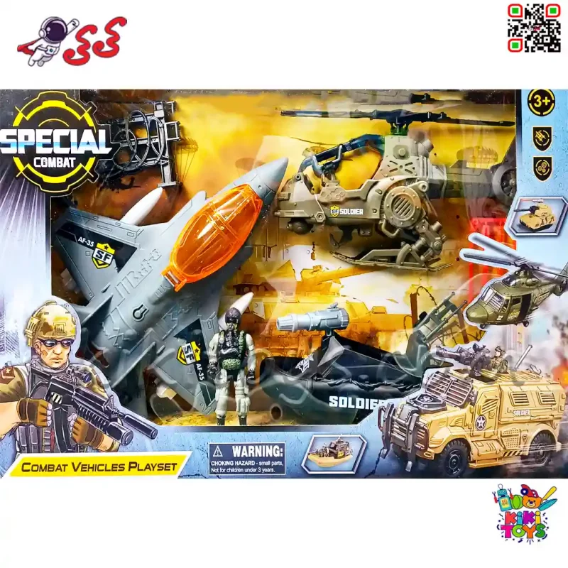 اسباب‌بازی جنگی نظامی پسرانه شامل هواپیما، هلی کوپتر، قایق تندرو و سرباز با تجهیزات مدل Soldier Force 310919