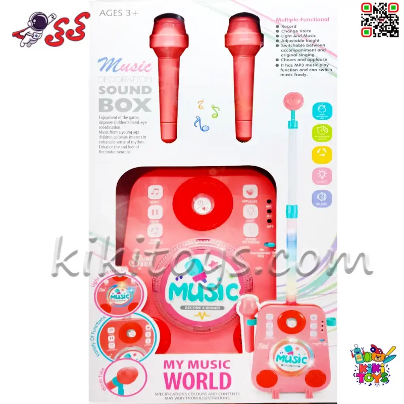 اسپیکر و میکروفون موزیکال کودکانه مدل 1092 | باکس موسیقی با نورپردازی و ضبط صدا