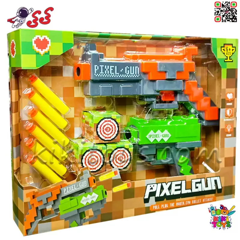 تفنگ اسباب‌بازی ماینکرافت دو عددی Pixel Gun با تیرهای فومی ایمن 8283