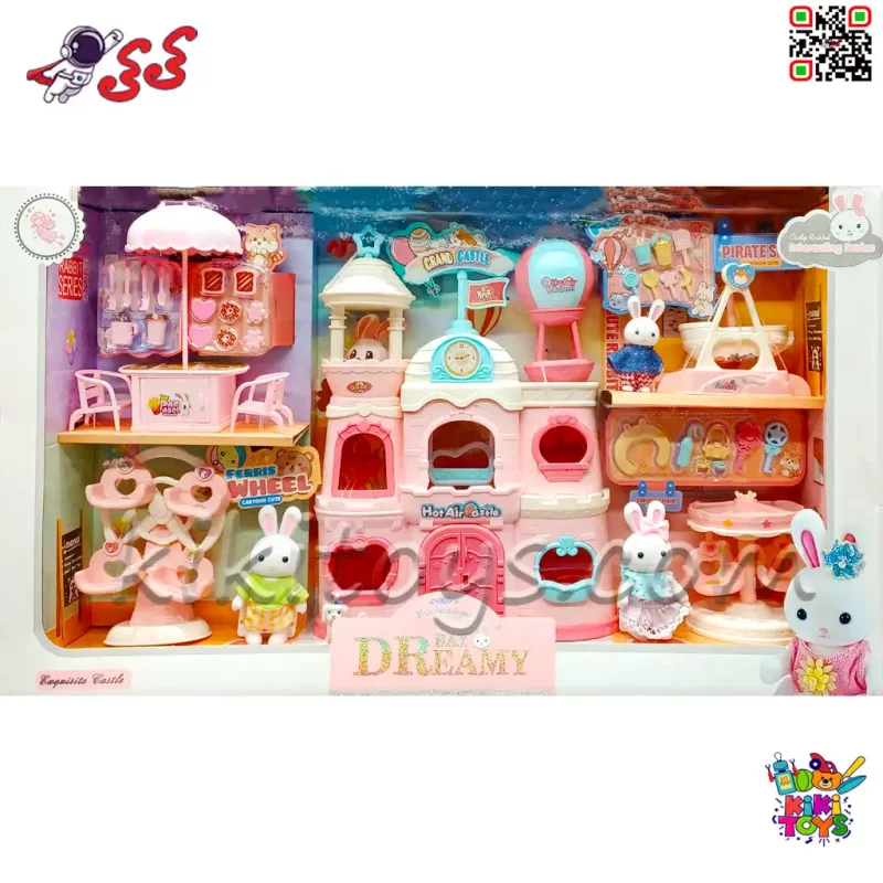 اسباببازی خرگوش سیلوانیان با خانه قلعهای، غرفه خوراکی و وسایل شهربازی رنگارنگ Sylvanian Families 6698