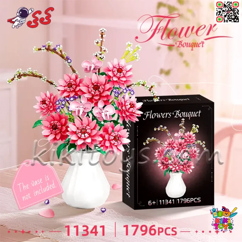 لگو دسته‌گل دکوری 1796 قطعه WOMA مدل 11341 | گل‌های ارکیده، بید، شقایق سنبله ای و کوکب