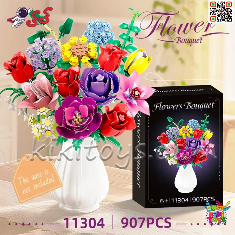لگو دسته‌گل 16 شاخه ای دکوری 907 قطعه WOMA مدل 11304