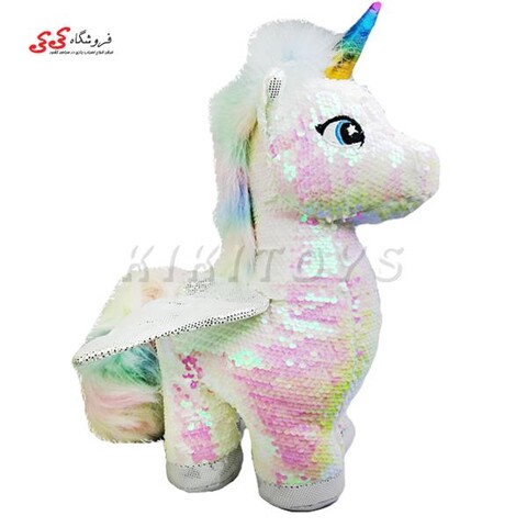 عروسک پولیشی اسب تک شاخ بالدار پولکی  سایز2 plush toys unicorn
