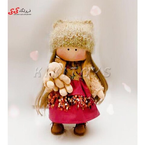 عروسک دست دوز روسی خرس بدست دامن صورتی KIKI