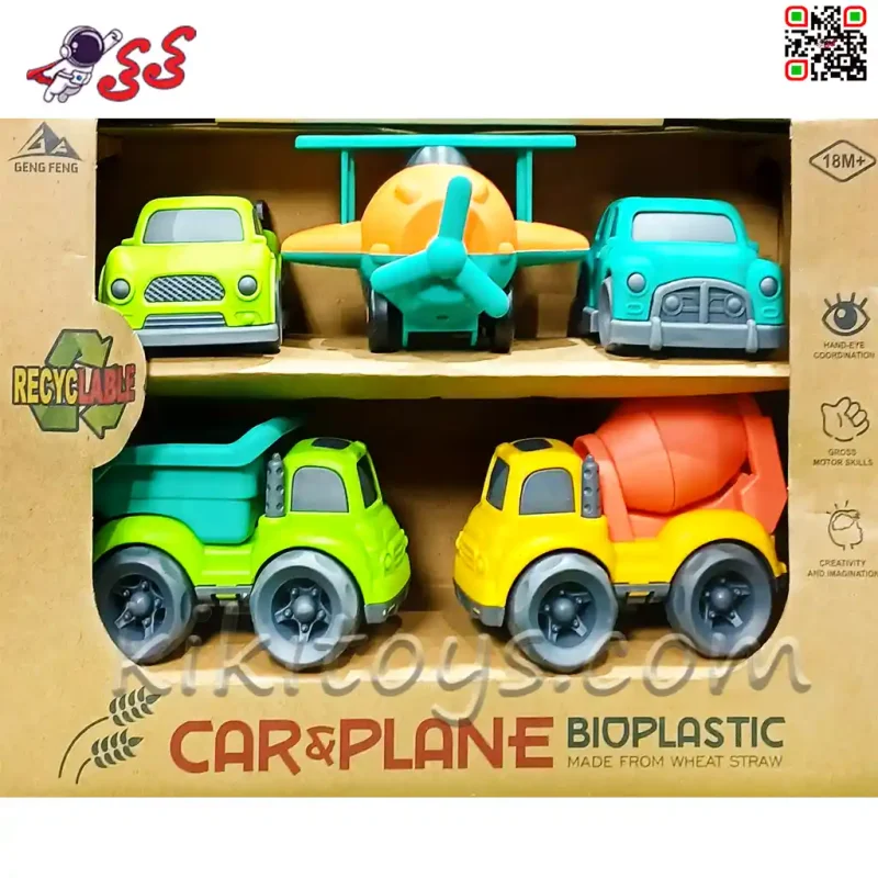 ماشین و هواپیما نشکن و وسایل نقیله ساختمانی اسباب بازی  کودک 5 عددی