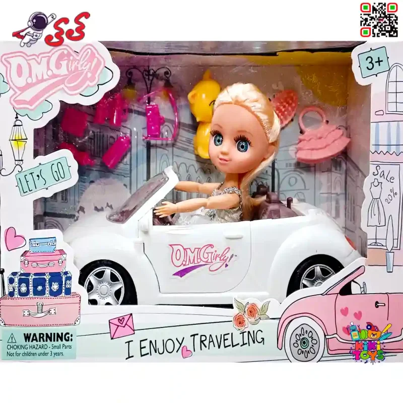 اسباب بازی ماشین باربی سفید و باربی مفصلی FASHION SPORTS CAR 58031