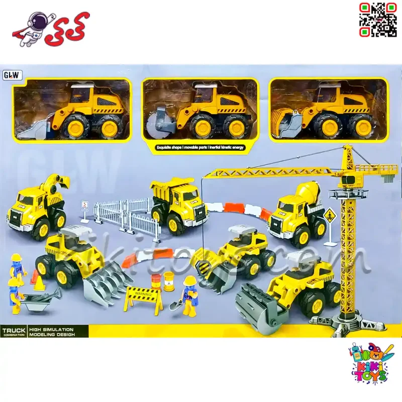 اسباب بازی ست ماشین های فلزی راهسازی  و شهرسازی با جرثقیل برجی ALLOY TRUCK GLW 8865