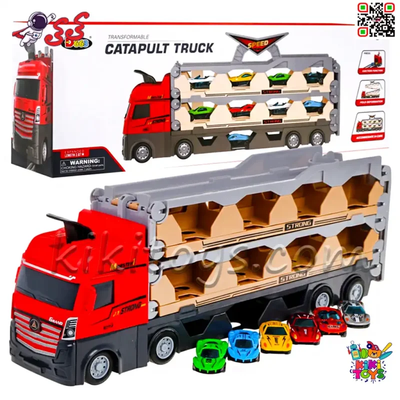 تریلی 2 متری حمل ماشین فلزی و ریسینگ مسابقه اسباب بازی CATAPULT TRUCK 663