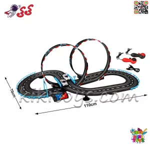 اسباب‌بازی ریسینگ برقی شامل پیست، ماشین‌ها، کابل USB و دسته‌های کنترل از برند JJ TOYS با کیفیت بالا