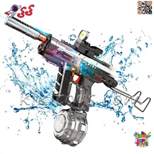 نمای جانبی تفنگ آبپاش UZI با قنداق فلزی تاشو و بدنه سبک پلاستیکی