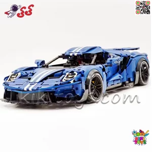 تصویر جانبی خودرو لگویی Ford GT با بدنه آبی و خطوط تیز اسپرت