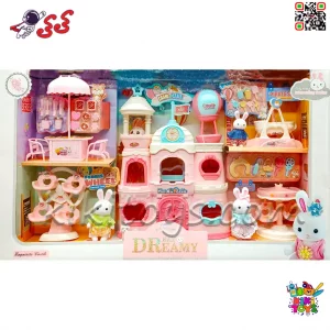 اسباببازی خرگوش سیلوانیان با خانه قلعهای، غرفه خوراکی و وسایل شهربازی رنگارنگ Sylvanian Families 6698
