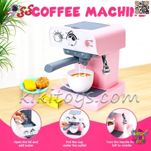 بازی نقش‌آفرینی کودک با اسپرسوساز و قهوه‌ساز اسباب‌بازی