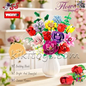 جزئیات دقیق گل‌ها شامل رز، لاله و گل صدتومانی ساخته‌شده از قطعات باکیفیت ABS