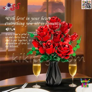 ست لگو گل مصنوعی رز قرمز WOMA بدون گلدان