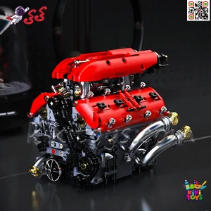 لگو موتور V8 قرمز با طراحی حرفه‌ای و جزئیات واقعی قطعات انجین