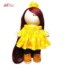 عروسک روسی دختر دست دوز پاپیون زرد کی کی 16 KIKI DOLLS